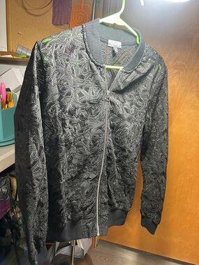 The Limited Black Lace Mesh Bomber Jacket with Embroidered Detail